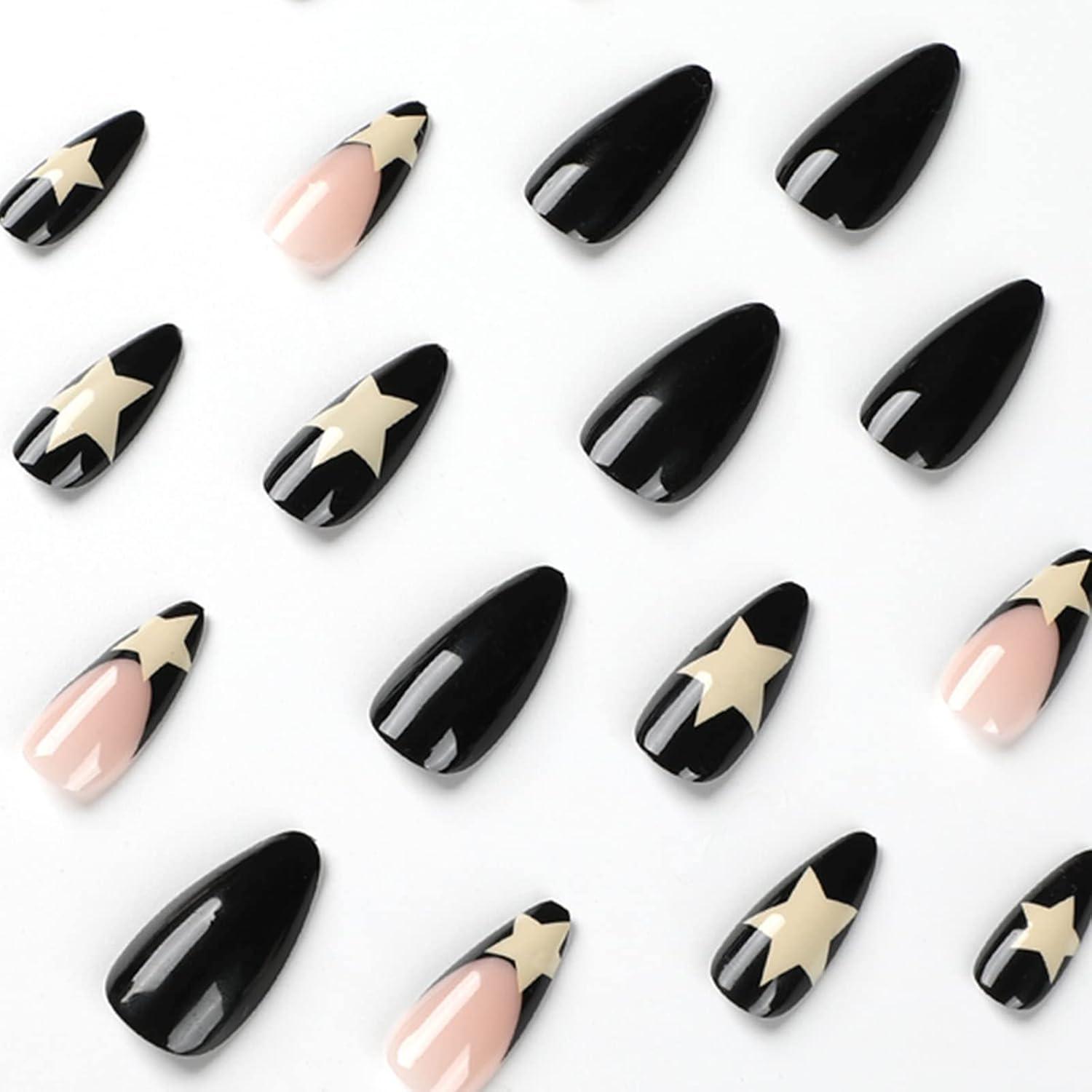 24 Stück Schwarz Französischer Künstliche Nägel Acryl Falsche Nägel