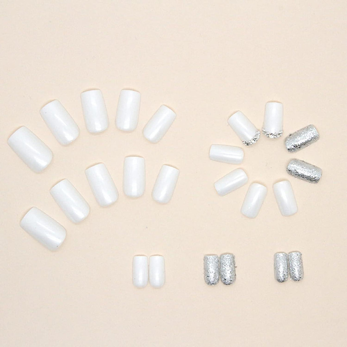 24er Set Eckige Weiße Künstliche Nägel mit Glitzer - DIY Nageldesign