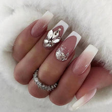 24 Stück Press on Nägel Künstliche Nägel Strass Weiß Rosa French Acryl