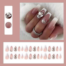 24 Stück Mittellange Press on Nägel Weiß Rosa Strass French