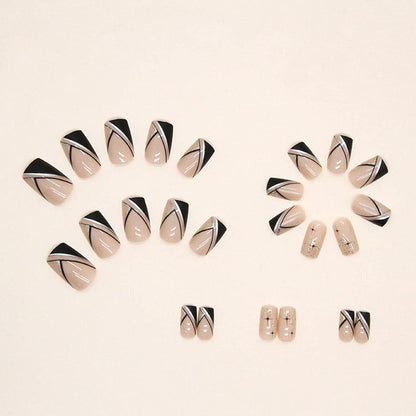 24 Stück Eckig Nägel Aufkleben Schwarz French Tip Nägel Kit