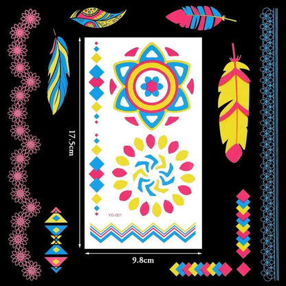 Neon Tattoos 20 Blätter Temporäre UV Body Face Painting