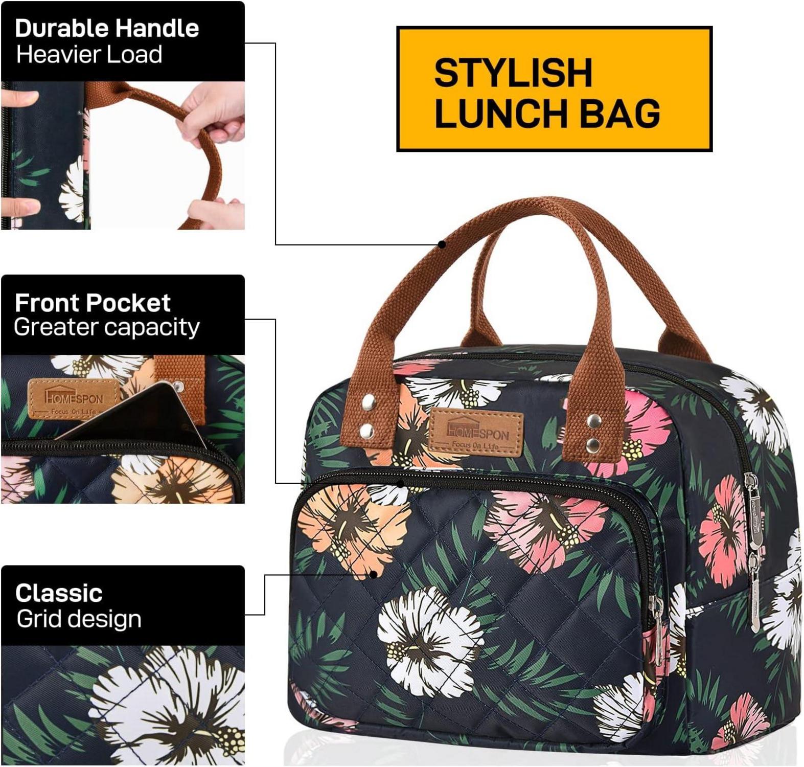 Isolierte Lunchtasche Kühltasche Blumen 2 für Arbeits Mittagessen 27x21x15cm
