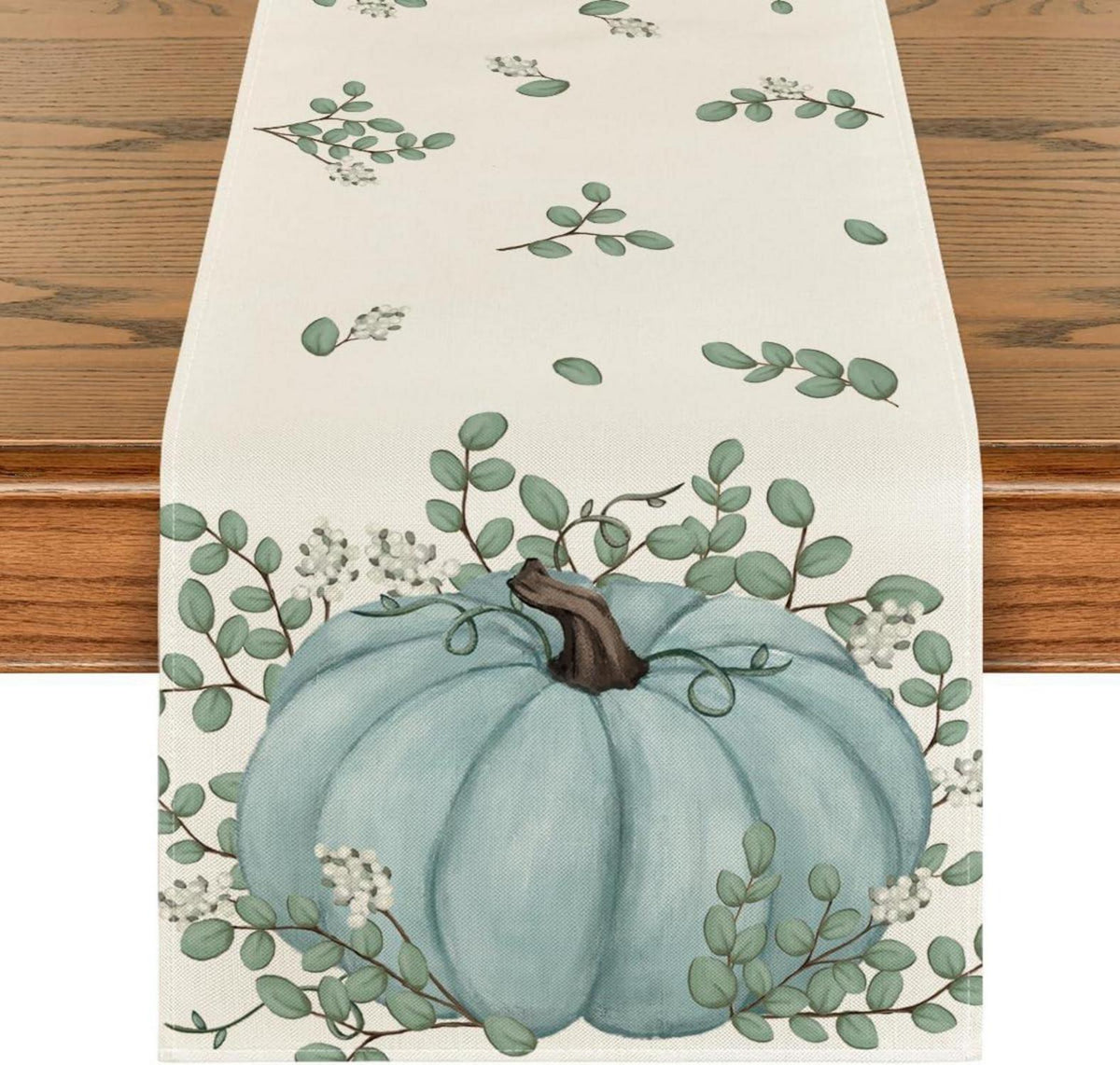 Herbst Tischläufer Blau Kürbisse Eukalyptus Dekoration 40x240 cm