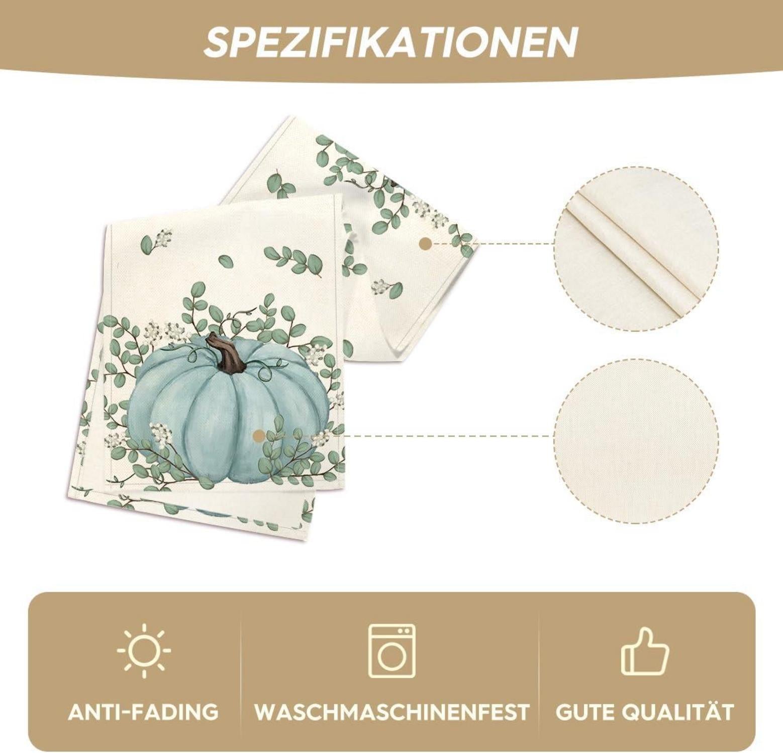 Herbst Tischläufer Blau Kürbisse Eukalyptus 40x140 cm Party Dekor