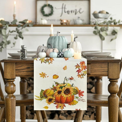 Herbst Tischläufer Kürbisse Ahornblätter Sonnenblumen 40x300