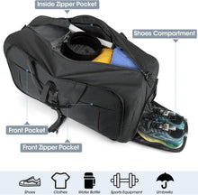 Schwarze Faltbare Reisetasche 80L Sporttasche mit Schuhfach