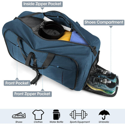 Faltbare Reisetasche 100L Sporttasche mit Schuhfach Blau