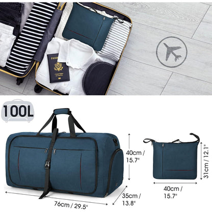 Faltbare Reisetasche 100L Sporttasche mit Schuhfach Blau