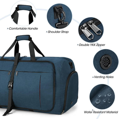Faltbare Reisetasche 100L Sporttasche mit Schuhfach Blau