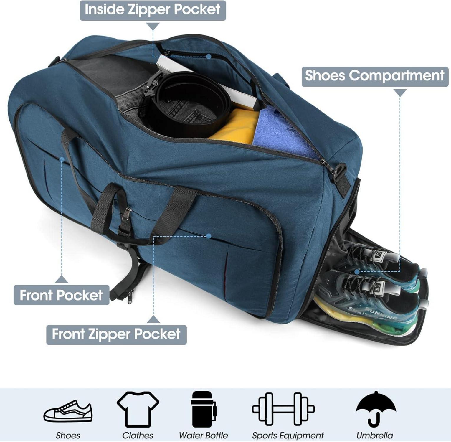 Faltbare Reisetasche 100L Sporttasche mit Schuhfach Blau