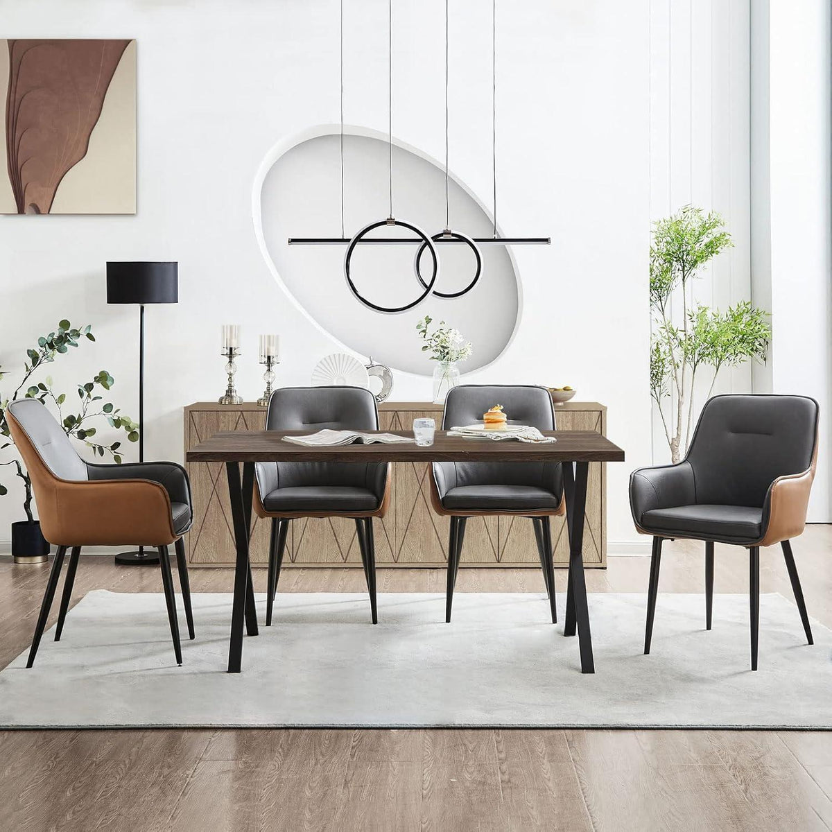 Esszimmerstühle Set 6er – Grau & Braun, Armlehnstuhl in Lederoptik