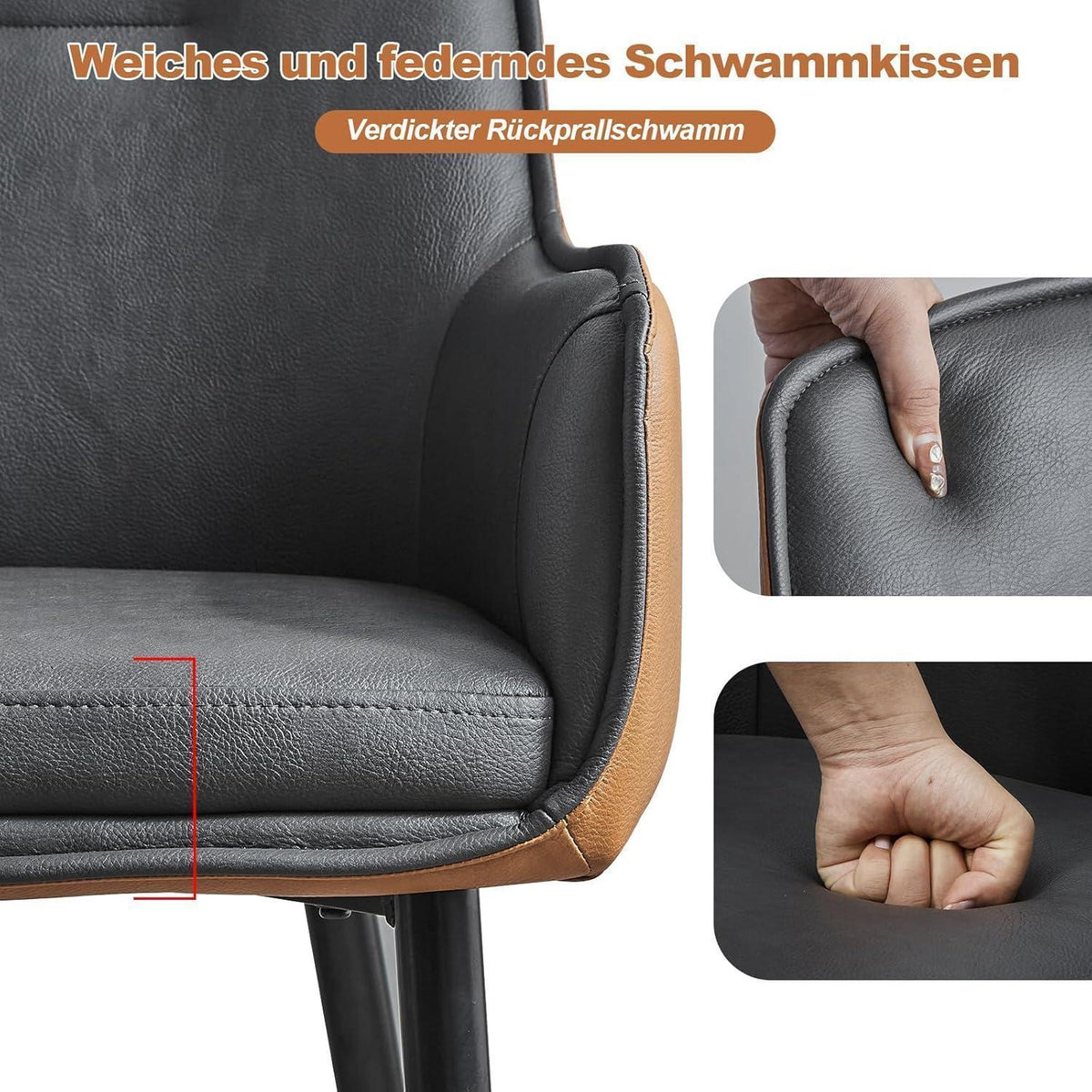 Esszimmerstühle Set 6er – Grau & Braun, Armlehnstuhl in Lederoptik