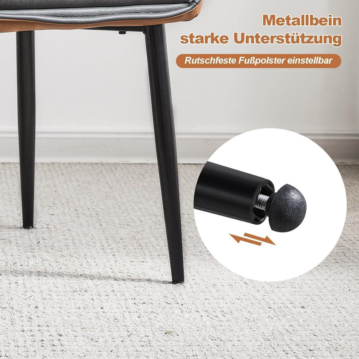 Esszimmerstühle Set 6er – Grau & Braun, Armlehnstuhl in Lederoptik
