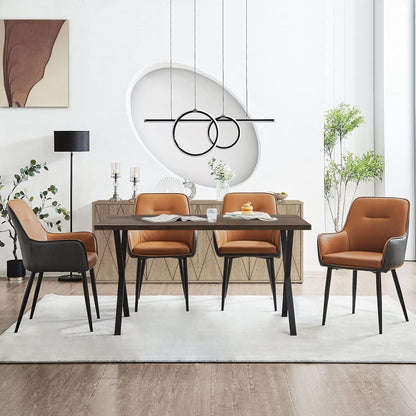 Esszimmerstühle Set 6er –, Braun & Grau, Modern in Lederoptik