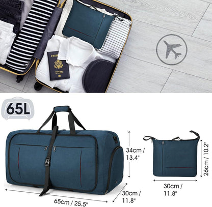 Faltbare Reisetasche 65L Sporttasche mit Schuhfach Blau