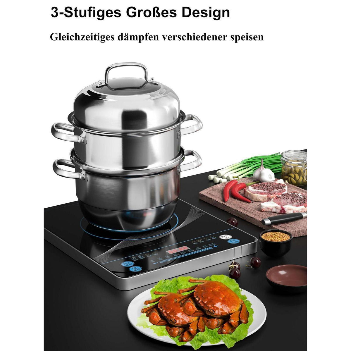 Dampfgarer Edelstahl 3 Etagen – Induktionstauglich 28cm
