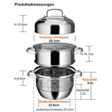 Dampfgarer Edelstahl 3 Etagen – Induktionstauglich 30cm