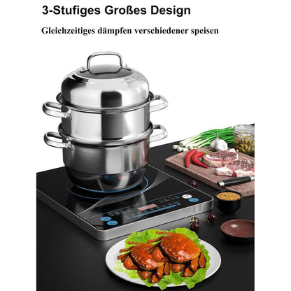 Dampfgarer Edelstahl 3 Etagen – Induktionstauglich 30cm