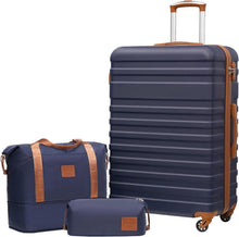 ABS Hartschalen Koffer Set 3tlg Blau Braun TSA Rollen Spinner