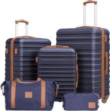 COOLIFE ABS Hartschalen Koffer Trolley Set 5tlg Blau/Braun