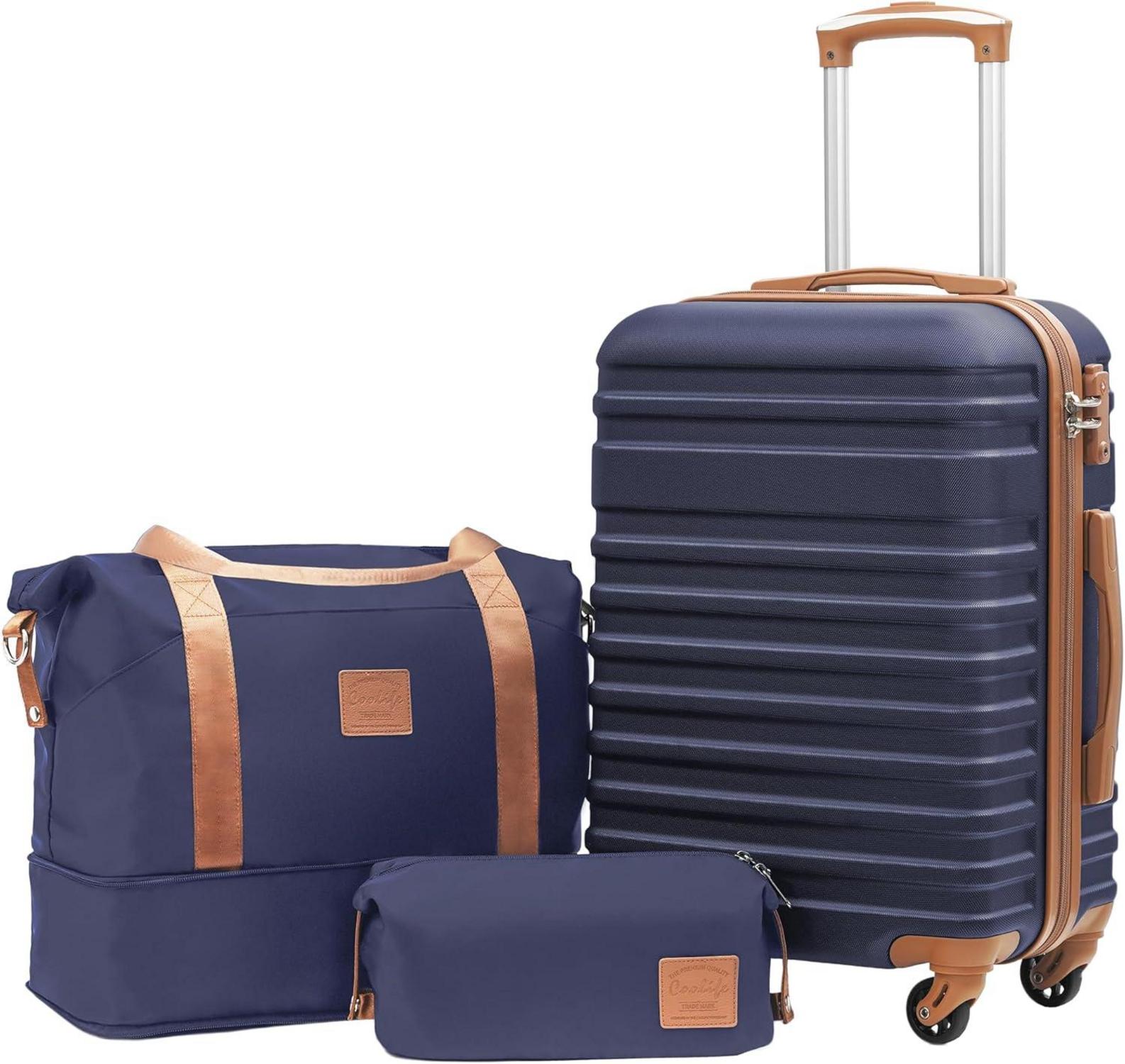 COOLIFE ABS Hartschalen Trolley Koffer Set 3tlg Blau/Braun