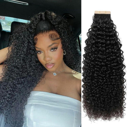 Echthaar Tape Extensions Schwarz Kinky Curly 16 Zoll