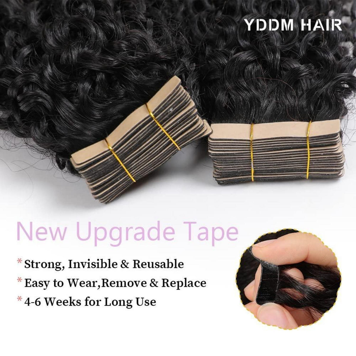 Echthaar Tape Extensions Schwarz Kinky Curly 16 Zoll