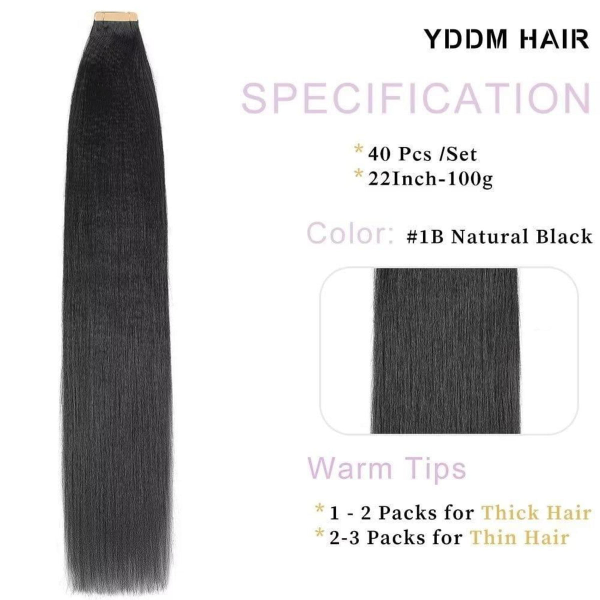 Echthaar Tape Extensions 22 Zoll Schwarz Yaki Straight
