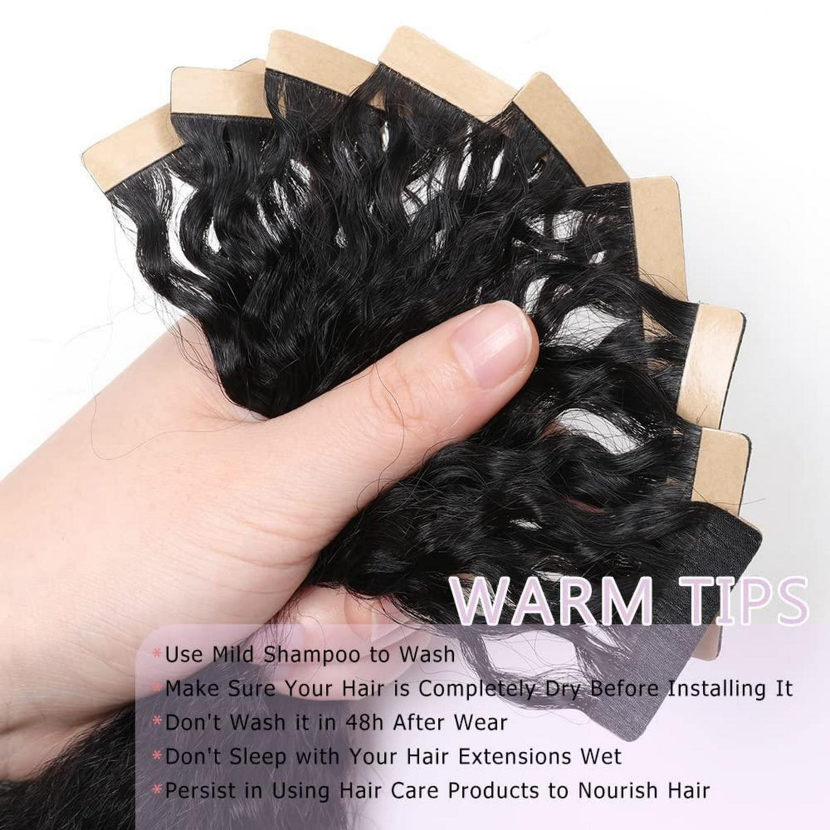 14 Zoll Echthaar Tape Extensions Schwarz Kinky Straight