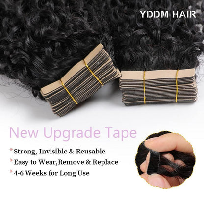 Echthaar Tape Extensions Schwarz Kinky Curly 18 Zoll