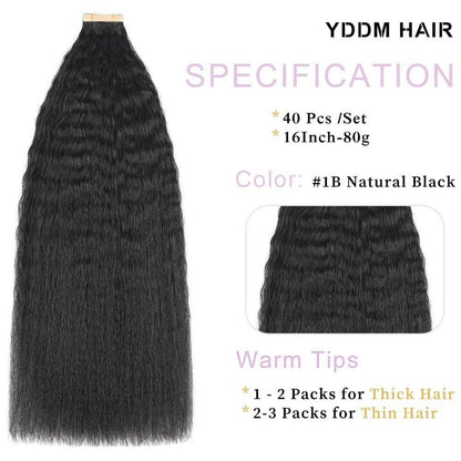 Echthaar Tape Extensions 16 Zoll Kinky Straight Schwarz