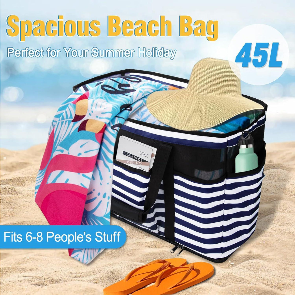 TEUEN Große Strandtasche mit Reißverschluss Wasserdicht XXL für