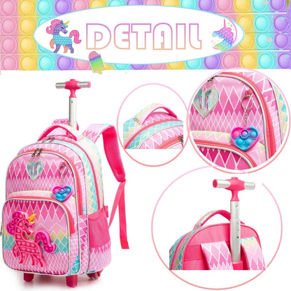 Rollrucksack Schulranzen Einhorn 3in1 mit Lunch Bag & Mäppchen