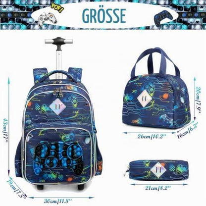Schultrolley Rucksack mit Rollen für Kinder – Blau