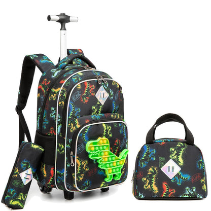 Dinosaurier Kinder Trolley Rucksack mit Rollen – Schultasche Schwarz