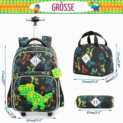 Dinosaurier Kinder Trolley Rucksack mit Rollen – Schultasche Schwarz