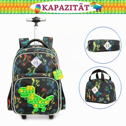 Dinosaurier Kinder Trolley Rucksack mit Rollen – Schultasche Schwarz