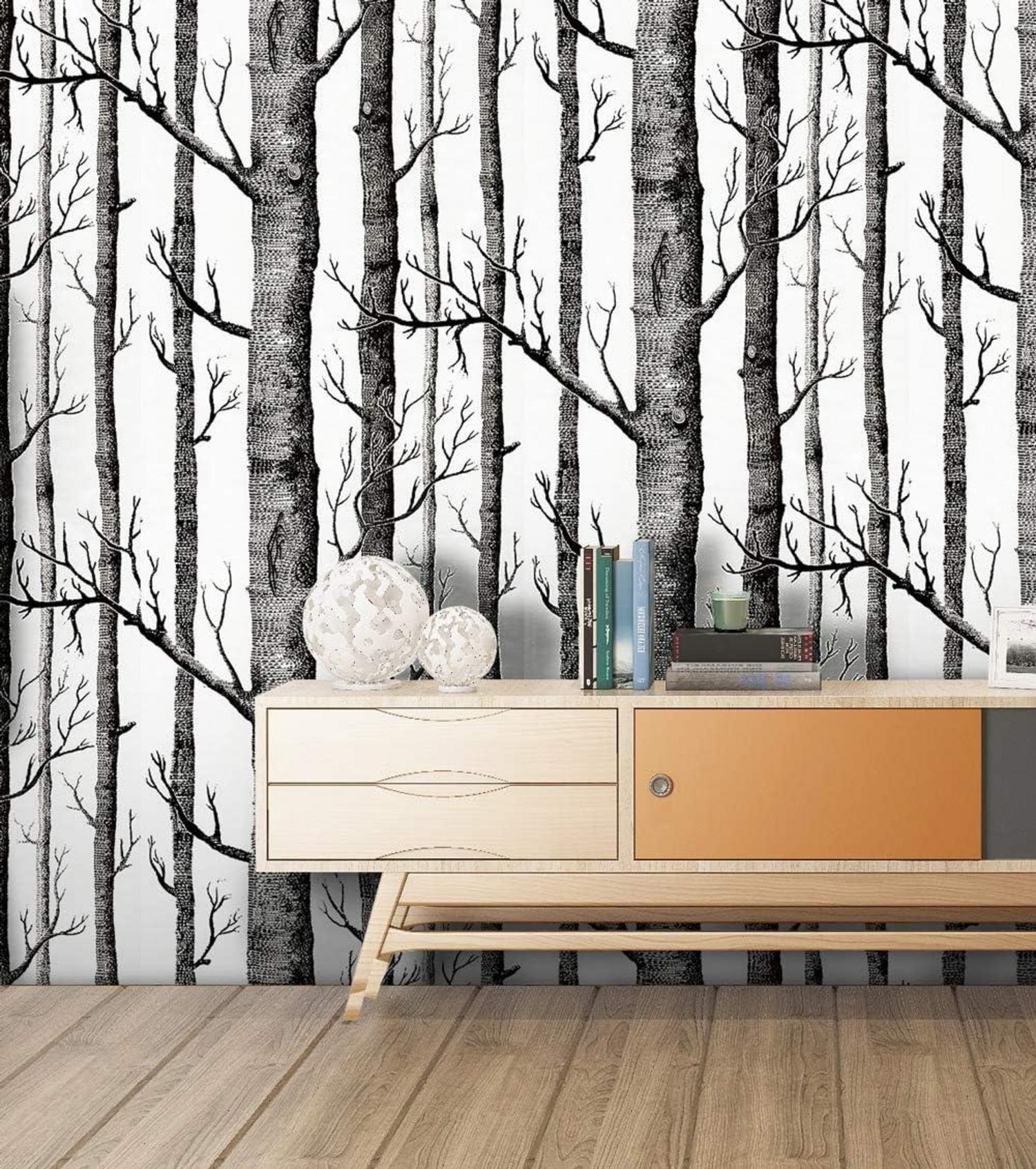 Selbstklebende PVC Vinyl Tapete Weißer Birkenbaum 44cm x 10m