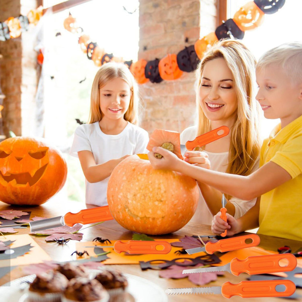 Halloween Kürbis Schnitzset 7tlg DIY Deko Edelstahl Kinder Familie