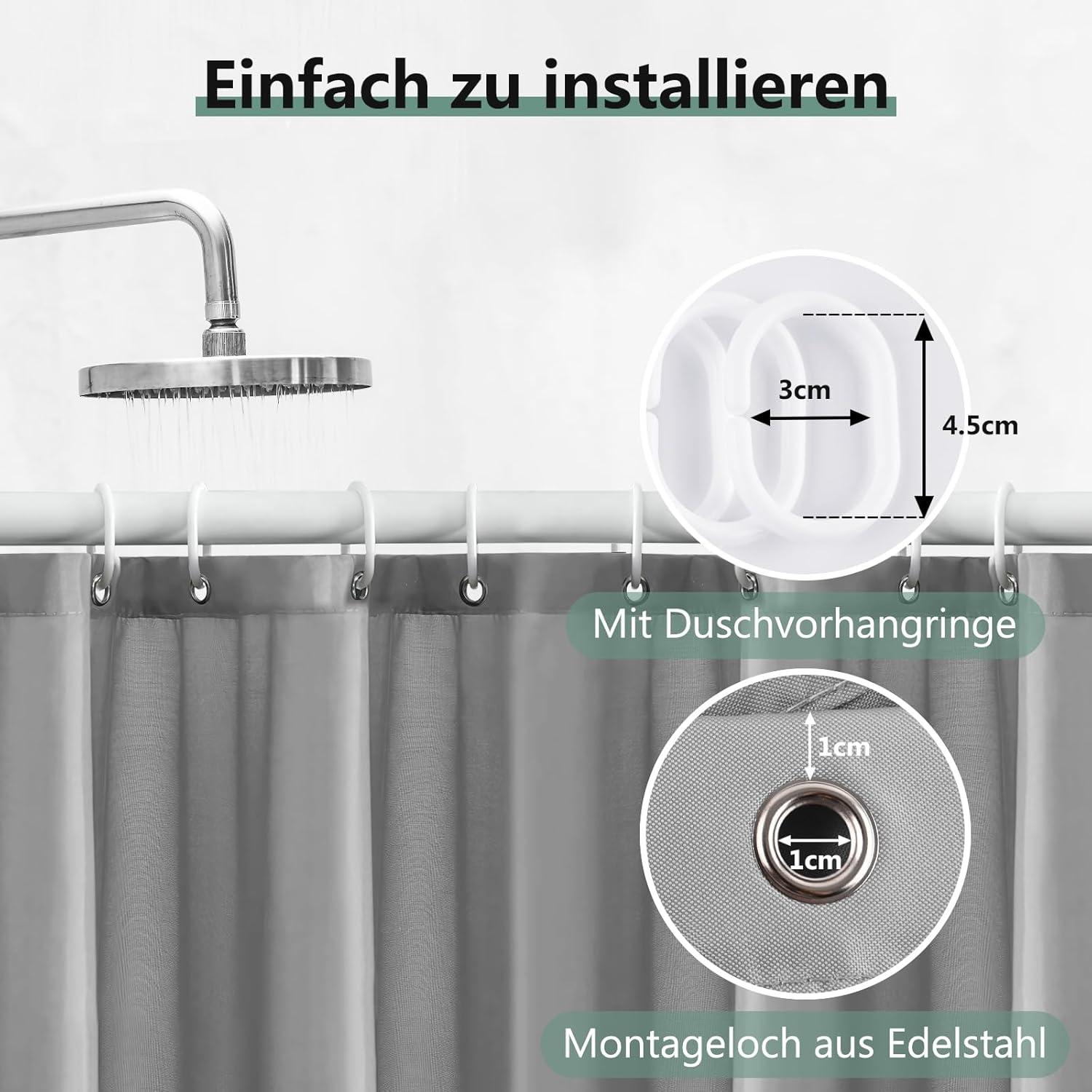 Duschvorhang 120x180 cm Anti-Schimmel Wasserdicht Grau