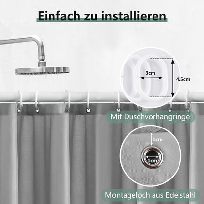 Duschvorhang 120x180 cm Anti-Schimmel Wasserdicht Grau
