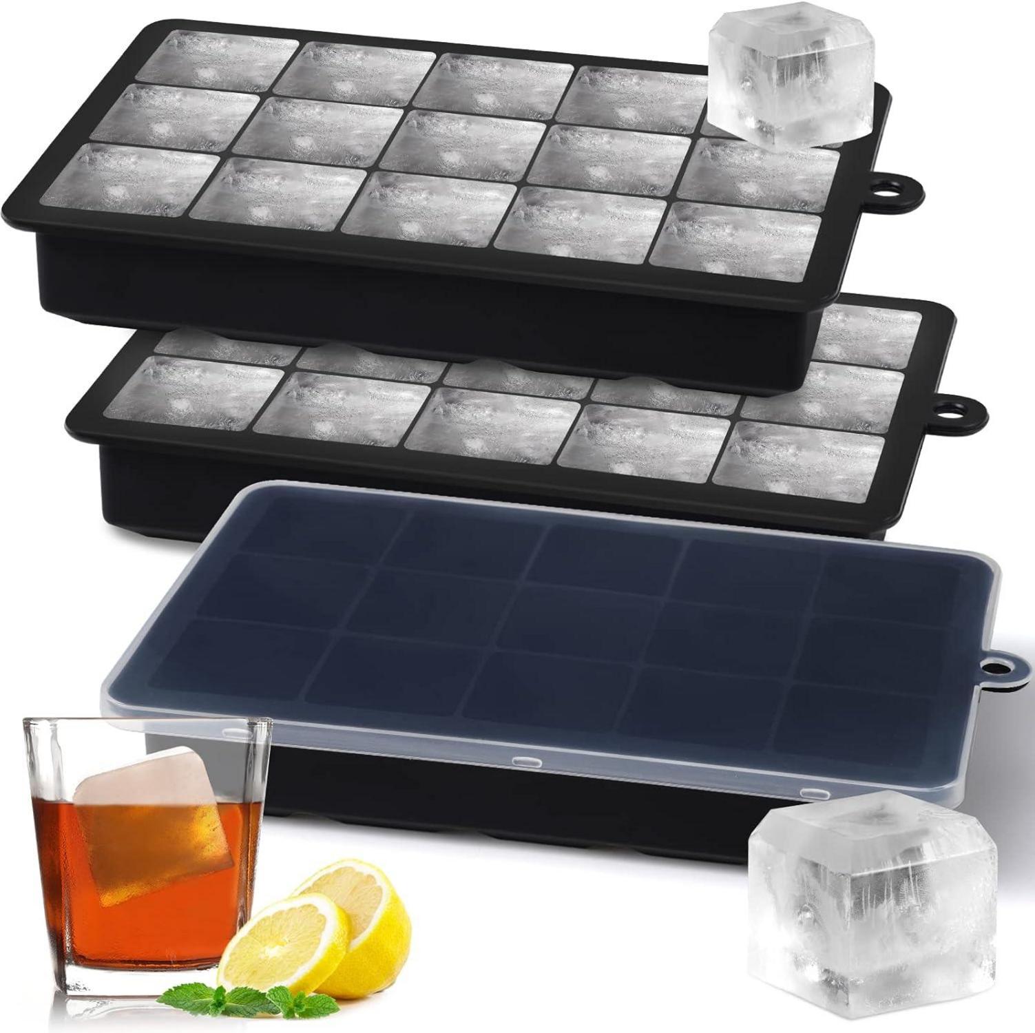 Eiswürfelform Silikon 3er-Pack mit Deckel Schwarz