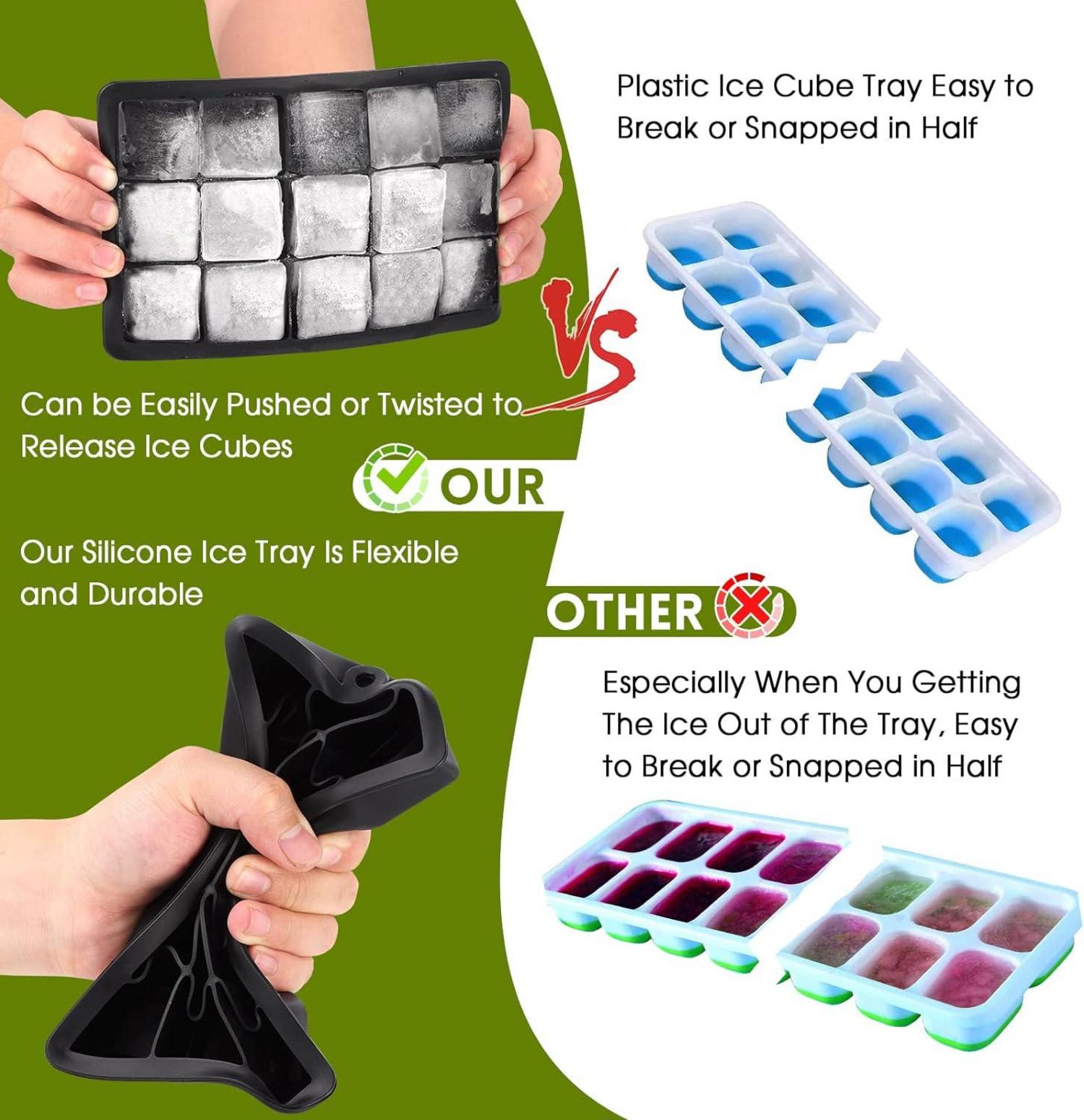 Eiswürfelform Silikon 3er-Pack mit Deckel XXL Schwarz
