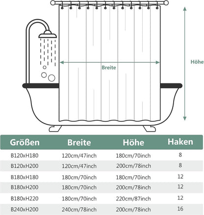 Duschvorhang 180x180 Anti-schimmel Waschbar PVC Antibakteriell