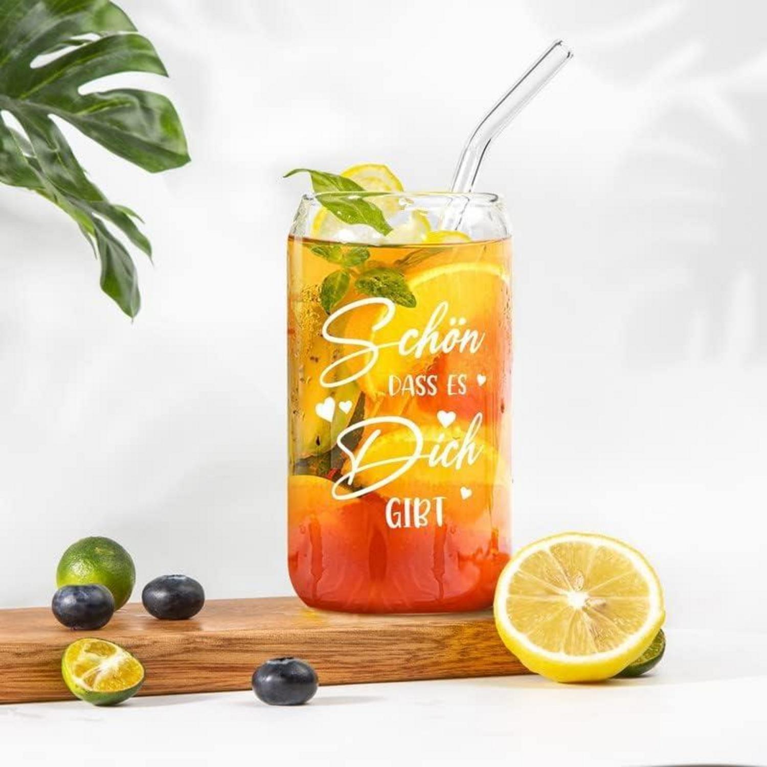 Cocktailgläser Geschenkset - Glasbecher mit Strohhalm und Deckel 16 oz
