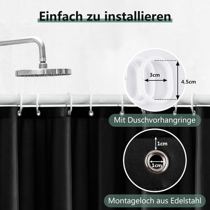 Duschvorhang 120x200cm, Anti-schimmel, Waschbar, PVC Textil, Antibakteriell, Schwarz