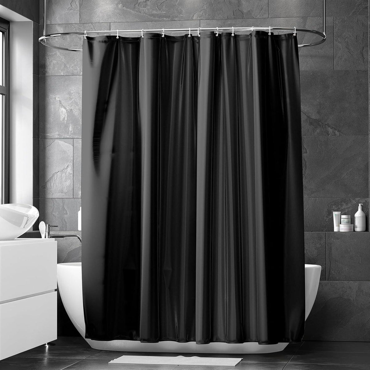 Duschvorhang 180x200 cm Schwarz, Anti-schimmel PVC Textil - Antibakteriell
