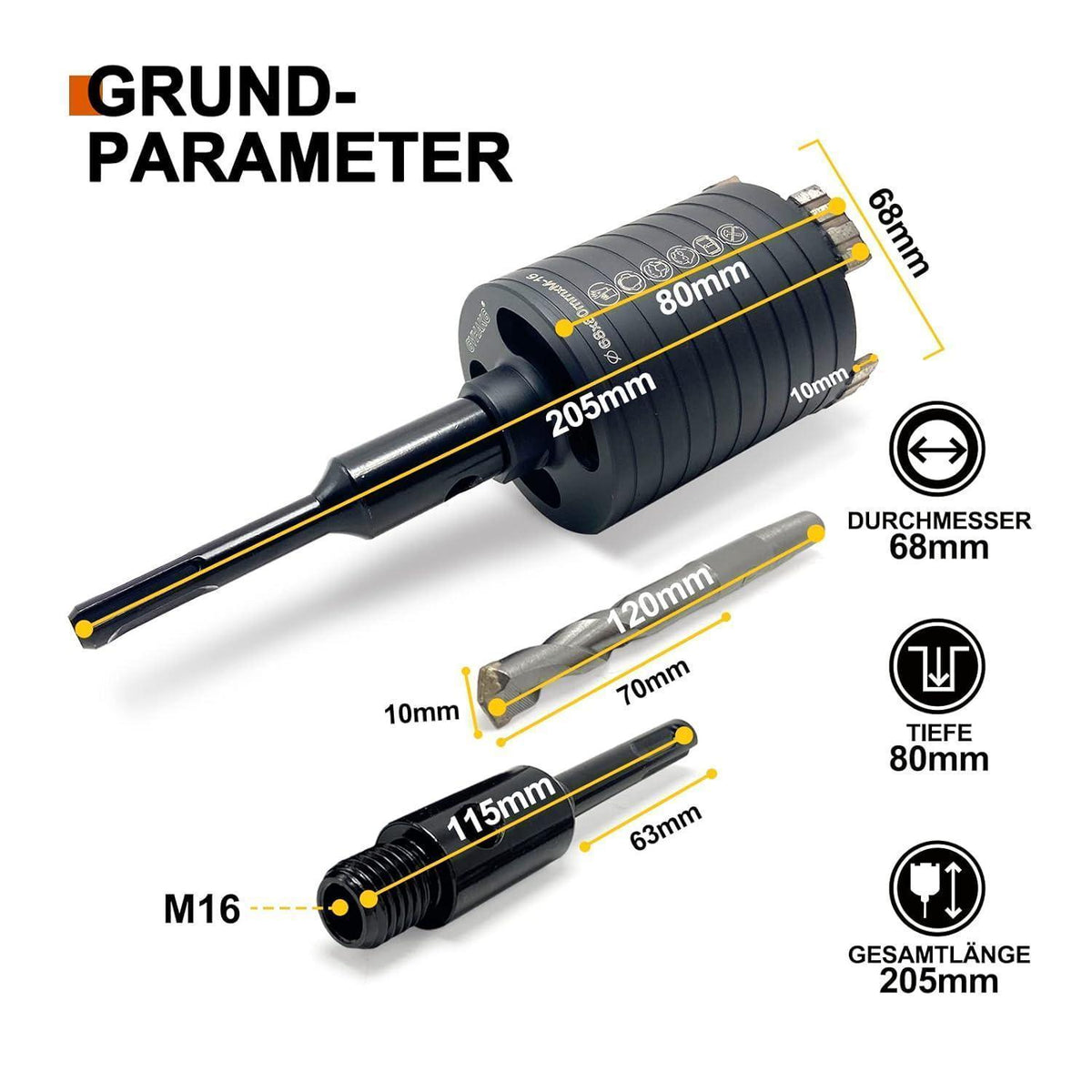 Diamantbohrkrone 68mm für Unterputzdosen mit SDS-Plus Adapter