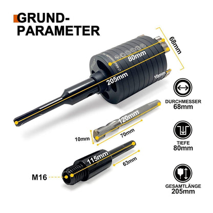 Diamantbohrkrone 68mm für Unterputzdosen mit SDS-Plus Adapter